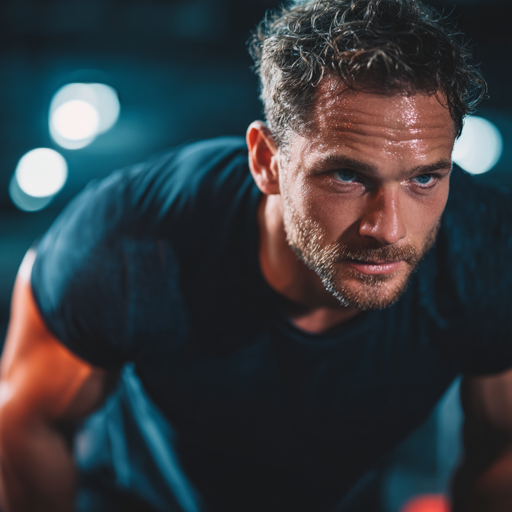 Athletic man doing intense workout in modern gym with focus and determination